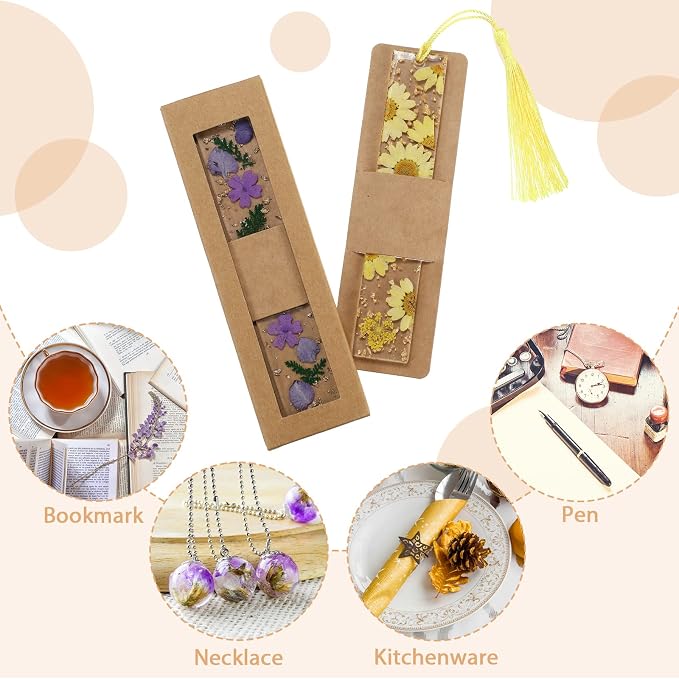 Roowest 50 Set Kraft Bookmark Boxes Sleeves Resin Bookmark Holder 5.9 x 1.8'' Cardboard Gift Boxes DIY Blank Display Cards for Wrapping Gift Supplies(Brown)