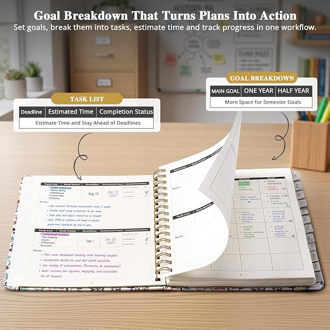 JoyCat Academic Planner 2026-2027, July 2026 - June 2027, A5 Weekly & Monthly Planner, Hardcover Agenda with Tabs, 5 Sticker Sheets, Elastic Closure & Pocket for Teachers & Students, 6.3" x 8.5", Wildflowers