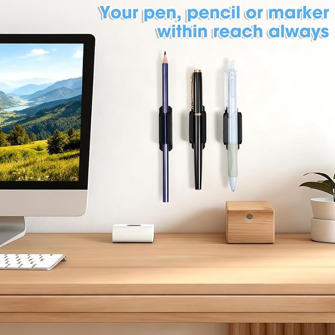 VZZNN 40 Pack Adhesive Pencil Holders for Desk - Reusable Silicone Pen Grips for Desk Organization, Wall, Clipboard, Office & Teacher Supplies with Strong Sticky Pads