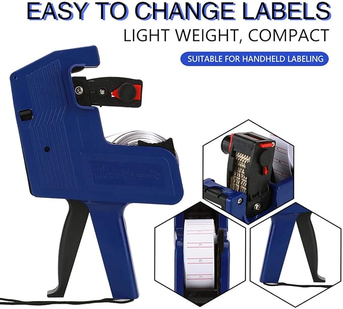 Labeler Printer, Three Colors MX-5500 Label Maker Tape 8 Digits Price Tag Gun Retail Tool Include Labels & Ink Refill(blue)