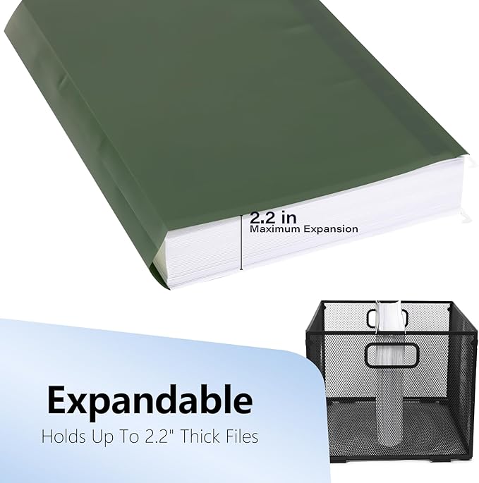 Plastic Hanging File Folders, 24 Pack Olive Hanging Folders，Letter Size with 1/5-Cut Tabs, Strong for Bulk Files, Documents and Paper, Office & Home Filing