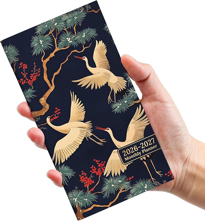 Pocket Calendar 2026-2027 for Purse, Two Year Monthly Planner Pocket Size, Jan 2026 to Dec 2027 Monthly Planner Small Size (6.5" x 3.5") - Crane
