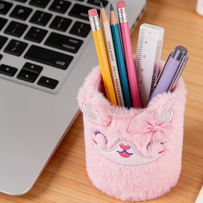 Pencil Holder, Cute Pen Holder for Desk, Pink Fox Stand Makeup Brush Cup for School, Home, Office Desk Decor, Aesthetic Desktop Organizer, Multi-Purpose Pen Holder & Makeup Brush Cup