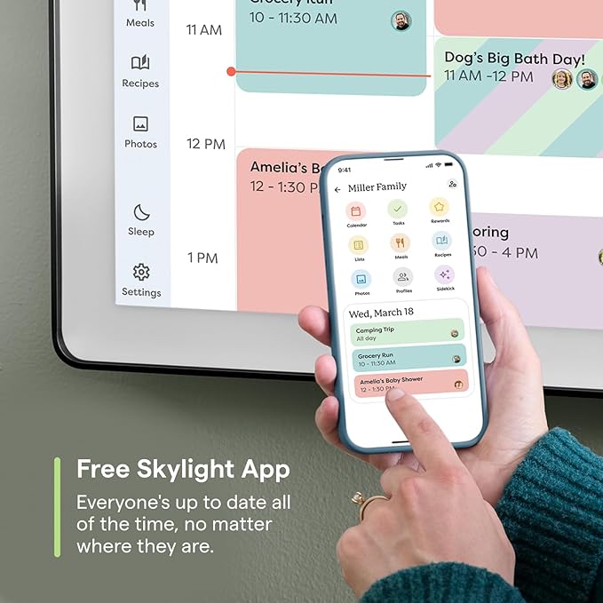 Skylight Calendar Max: 27-Inch Smart Digital Calendar & Chore Chart, Family Organizer with Interactive Touchscreen Display – Wall Mountable in Portrait or Landscape, Charcoal Shadowbox Frame