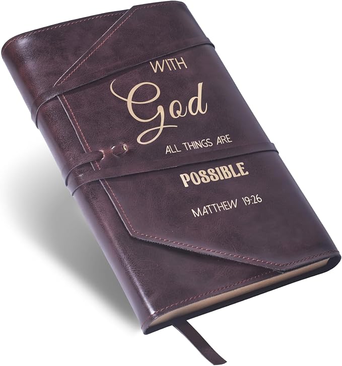 LParkin Elegant PU Leather Bible Case for Men and Women - Versatile Bible Cover with Adjustable Strap, Perfect Christian Gifts, with God All Things are Possible - Large