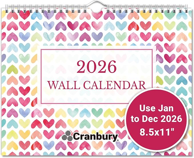 Cranbury 2026 Wall Calendar 12 Month, 8.5x11 Small Calendar for Wall or Desk, Thick Paper, Bonus Stickers and Note Sections, Monthly Seasonal Design, 2026 Planner 8x11