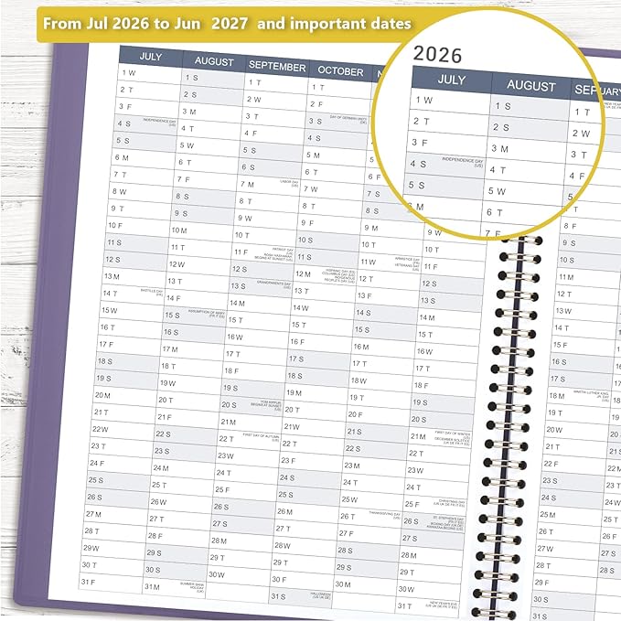 Appointment Book/Planner 2026-2027 - Weekly Appointment Book 2026-2027, July 2026 - June 2027, 8.26"x 11.4", Daily/Hourly Planner with Tabs, 15 Minutes, Wirebound - Purple