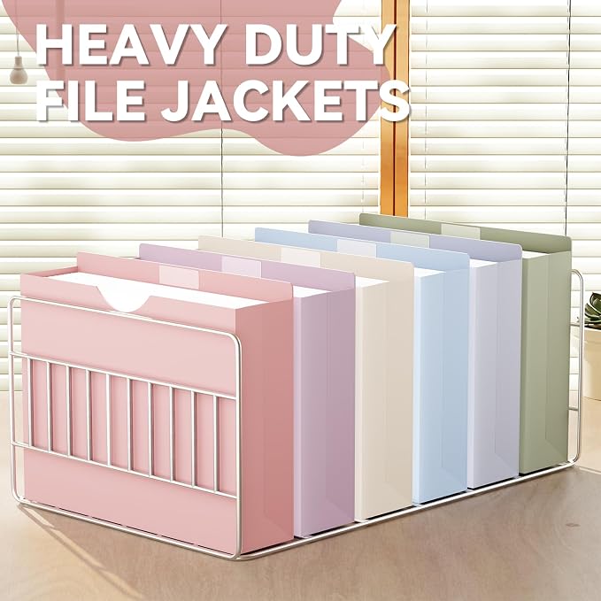 Plastic 3 Inch File Jackets Letter Size,12 Pack Manilla Pocket Folders,Expandable File Jackets for Document,Heavy Duty Expansion Pocket,Straight Cut Tabs,Poly File Jacket,Morandi Color