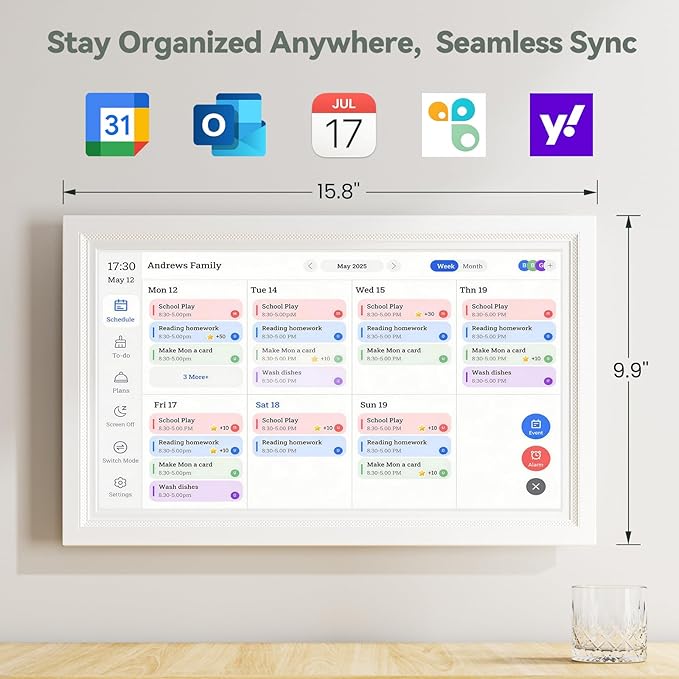 Digital Calendar, 15.6-Inch Smart WiFi Electronic Calendar & Chore Chart, Meal Planner, IPS Touch Screen HD Display for Family Schedules &Digital Picture Frame, Share Moments Instantly from Anywhere