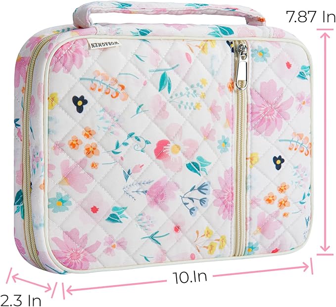 WOBAGMEN Bible Cover Case for Women,Large Bible Tote Bags Organizer Quilted Carrying Case for Girls,Bible Study Supplies Accessories Christian Gifts for Women (Watercolor Floral, M)