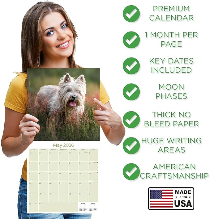 Cairn Terrier Calendar 2026 by MegaCalendars – Monthly Dog Breed Wall Calendar, Made in USA