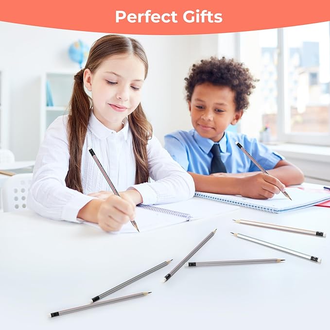 M&G Wood-cased Pencils, 24 Count, Pre-Sharpened, #1 2B Pencils, Two-Tone Striped, Triangular, Graphite Pencils Bulk with Top Erasers, School Classroom Teacher Supplies, Writing, Drawing and Sketching