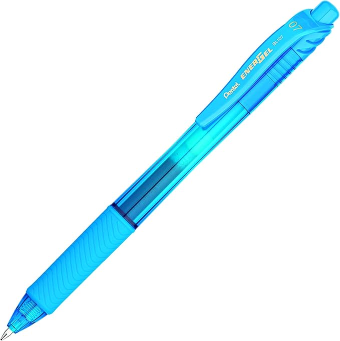 Pentel EnerGel-X Retractable Liquid Gel Pen (0.7mm) Metal Tip, Sky Blue Ink, Box of 12 (BL107-S)
