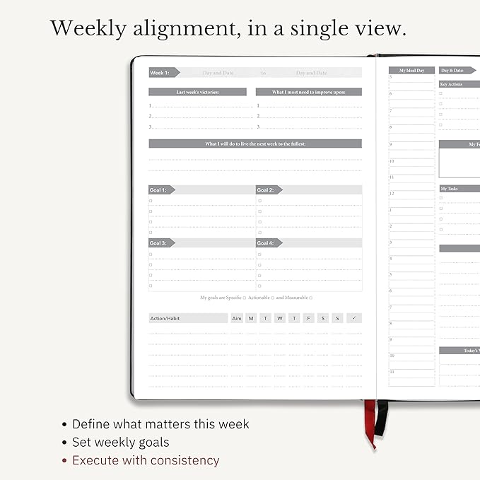 The Phoenix Planner - Best Daily Calendar and Agenda for Goal Setting, Boost Happiness and Productivity - Gratitude Journal, Habit Tracker, Quarterly Business Planner - 6 Months, Undated (Charcoal)