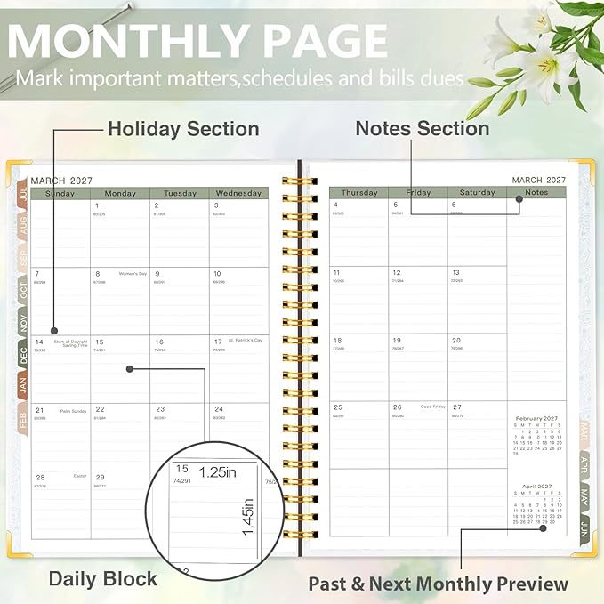 GuassLee 2026-2027 Academic Planner, Weekly and Monthly Planner from July 2026-June 2027, 8.4"x 6.1" Aesthetic Daisy Agenda Book with Back Pocket Stickers Tabs for School Office Supplies, A5 Size