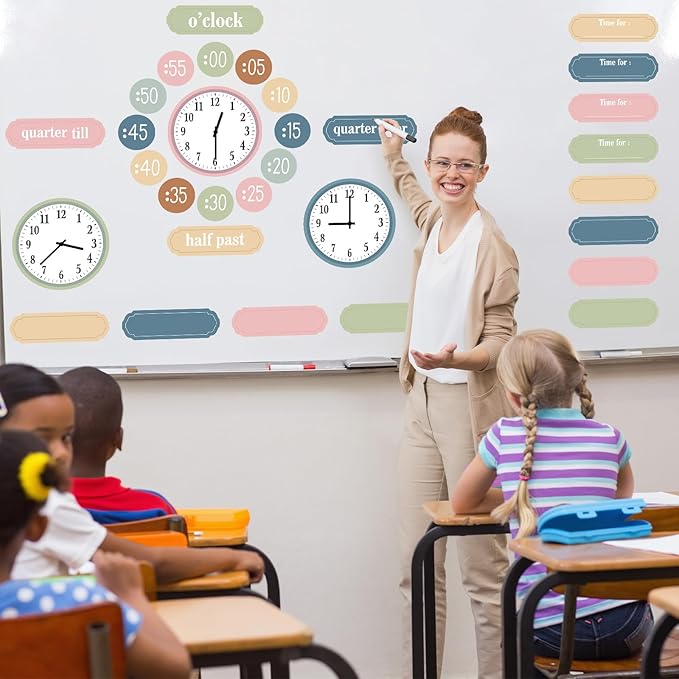 Boho Rainbow Clock Numbers Bulletin Board Decorations Classroom Decoration Analog Practice Telling Time Clock Cutouts School Teaching Clock for Kids Students Elementary Teacher Supplies