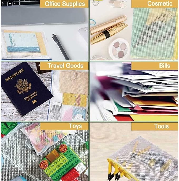10 Pcs Mesh Zipper Pouch Document Bag, A6 Zip File Folders, Waterproof Plastic Documents Organizer Bags, for School Office Supplies Puzzles & Games Organizing Travel Storage(9.2 x 4.2 Inches 5 Colors)