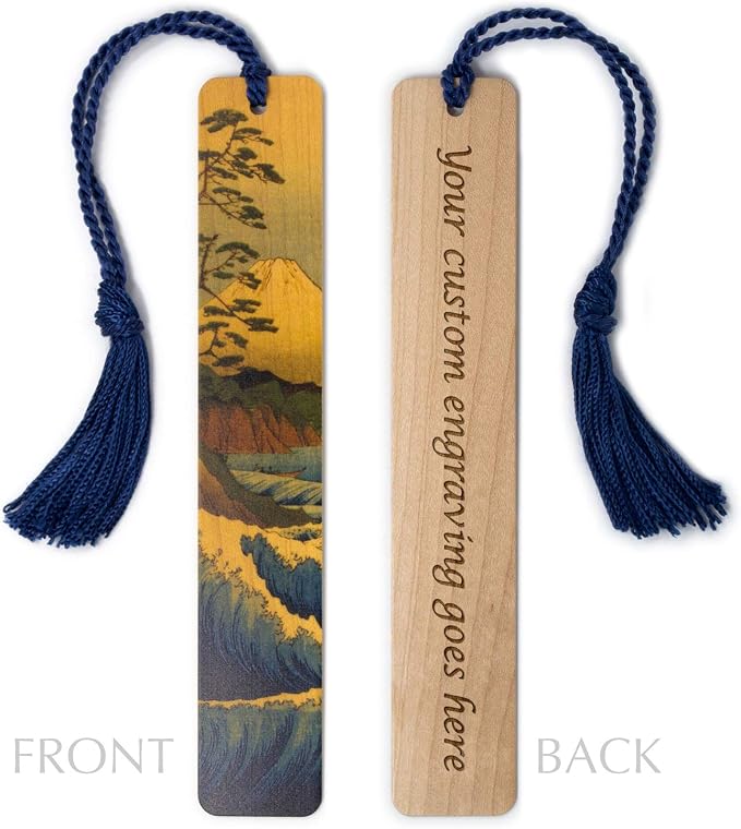 Mount Fuji by Hokusai Personalized Wooden Bookmark | Custom Japanese Ukiyo-e Woodblock Print Gift for Art Lovers, Collectors, Readers, Japanese Art & Culture Enthusiasts | Handmade in the USA
