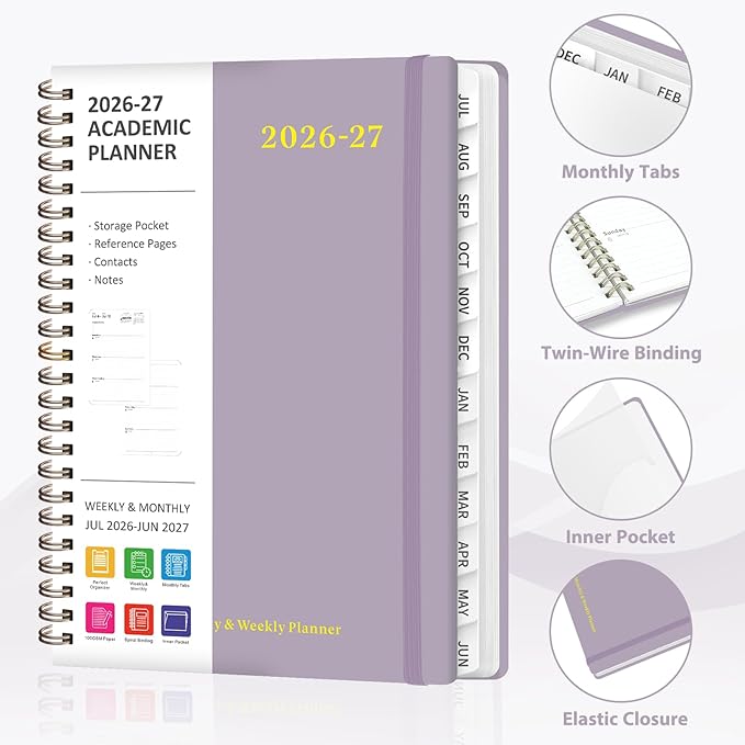Planner 2026-2027, Weekly and Monthly Academic Year Calendar Planner, July 2026 - June 2027, Daily Agenda Book for Office School Supplies, A5(6.3'' x 8.5'')