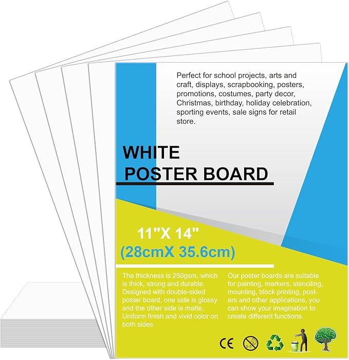 30 Pcs Poster Board 11" x 14" White Paper Bulk ROOKEA 250GSM Vision Boards Poster Paper for School Arts Craft Projects Drawing Display Office Vision Supplies