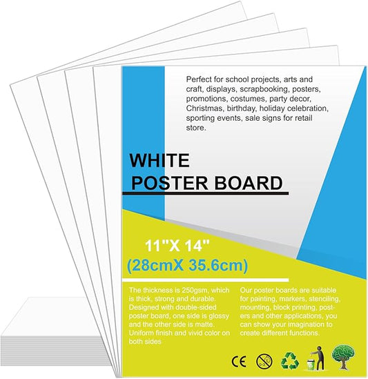 30 Pcs Poster Board 11" x 14" White Paper Bulk ROOKEA 250GSM Vision Boards Poster Paper for School Arts Craft Projects Drawing Display Office Vision Supplies