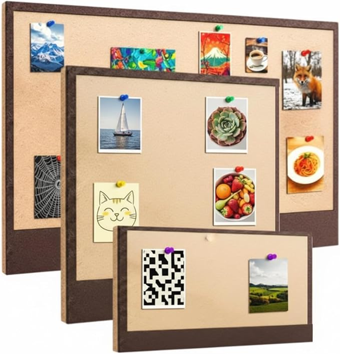 Hahafelt Set of 3 Vision Boards, 32"x 24" Bulletin Vision Felt Board Self-Adhesive, Decorative Picture Boards with 30 Push Pins for Home Office Church Prayer Wall Memo (Brown+Camel)