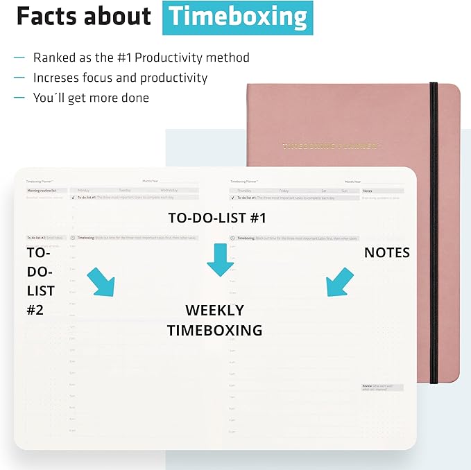 TIMEBOXING PLANNER - Structure to Turn To-Do into DONE | 52-Week Undated Organizer for Students & Busy People | 7×9 Flexible Cover - Pink