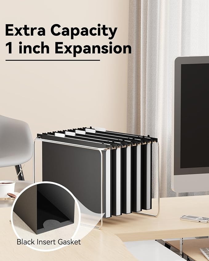 Ansook Plastic Hanging File Folders,12 Pack Extra Capacity Letter Size File Folders Hanging with Tabs,Heavy Duty 1 Inch Expandable Filing Cabinet Folders,Hang Folders for File Frame File Box