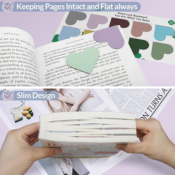 JIXZEN 12 PCS Corner Bookmarks for Women, Heart Magnetic Bookmarks for Reading Women Gifts, Cute Book Markers Bulk for Girls, Book Lovers, Book Club Readers, Teachers, Kids (24 Pretty Colors)