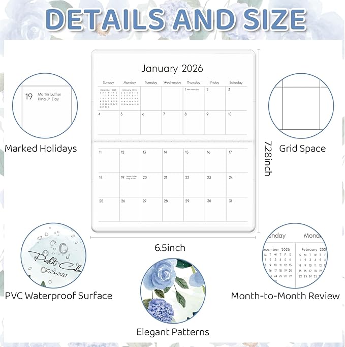 Pocket Calendar 2025-2027, Small Pocket Planner 2026 for Purse, Monthly Planner with Pvc Cover, Small Size (3.5" x 6"), From July 2025 - December 2027 - Butterfly