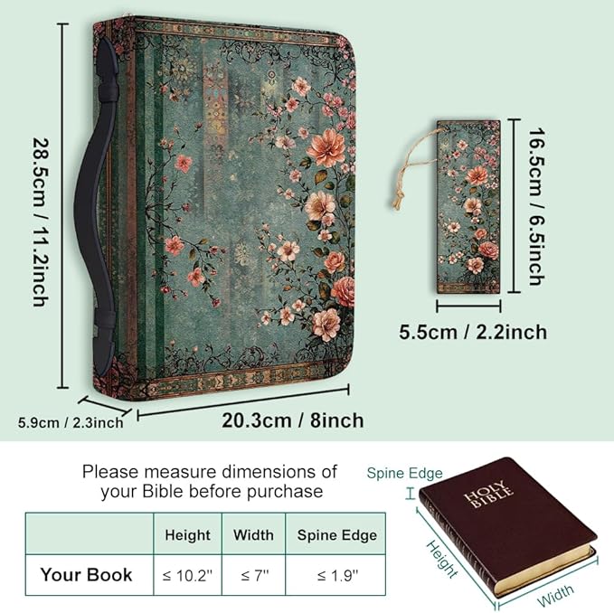 Bible Cover PU Leather Bible Case with Bookmark Vintage Flower Branch Bible Carrying Case for Women Men Christian Bible Note Books Carrying Accessories20.5x28x5.5cm