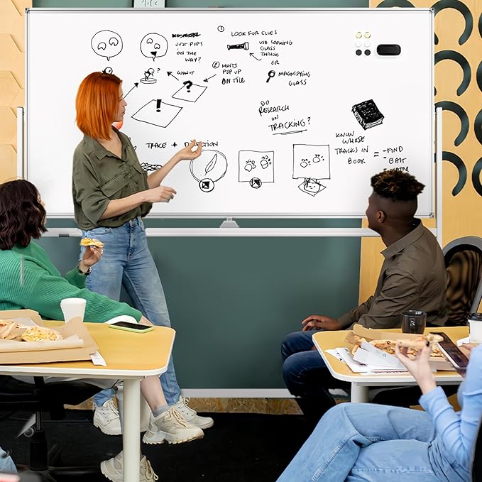 Rolling White Board on Wheels, 96" x 48" Double-Side Magnetic Dry Erase Board with Stand, Aluminum Frame Extra Large Mobile Standing Whiteboard for Office, Classroom & Home