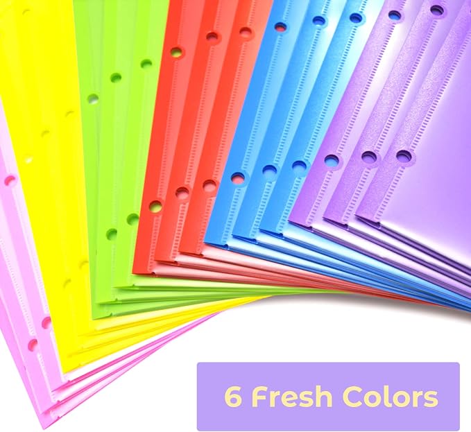 Heavy Duty Plastic Folders with Clear Front Pocket - 18PCS, 3 Pockets Folders with 3 Holes Fits 3 Ring Binder, Includes Card Slot, for Letter Size Sheets, Assorted Bright Colors