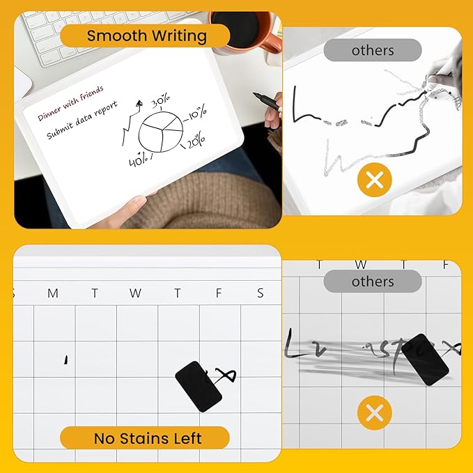 Monthly Whiteboard Calendar for Wall, Small 16" x 12" Dry Erase Board with Plastic Frame, Hanging Dry Erase Calendar for Kitchen Planner, Memo, Office