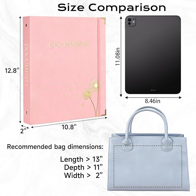 XKDOUS Aesthetic Document Organizer 3 Ring Emergency Binder Linen Folio Folders with 9 Pockets Expanding File Storage Holder for Important Papers, Letters, Passports, Photos