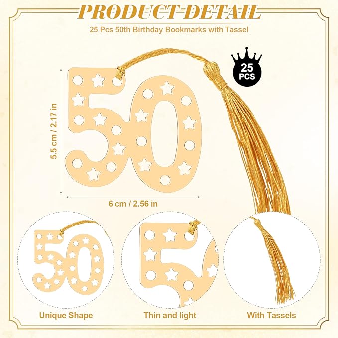 Spakon 25 Set 50th Birthday Party Favor for Guest Anniversary Party Favor Golden Birthday Bookmark Thanks Coming Pen with Tag Appreciation Gifts for Fathers Day Women Men Wedding Anniversary