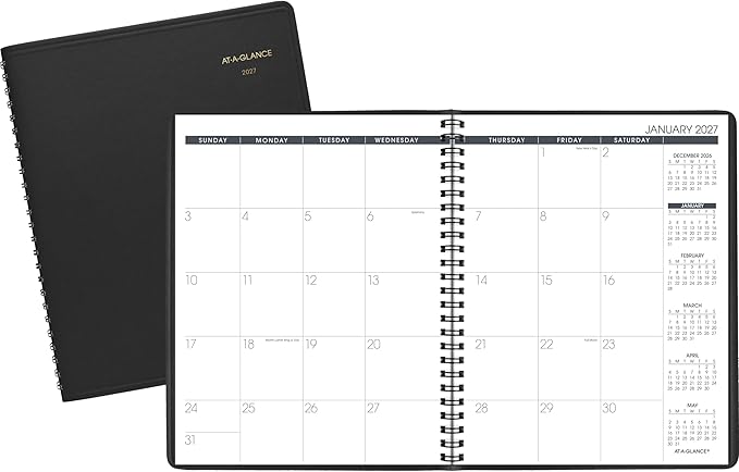 AT-A-GLANCE 2027 Planner, Monthly, 7" x 8.75", Unruled Daily Blocks, Black (701200527)