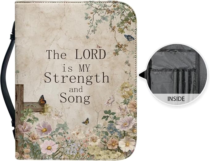 Vintage Floral and Cross Bible Case with Bookmark Waterproof Bible Cover Case for Women Lightweight Bible Bag with Handle Pockets Church Book Bag Beige
