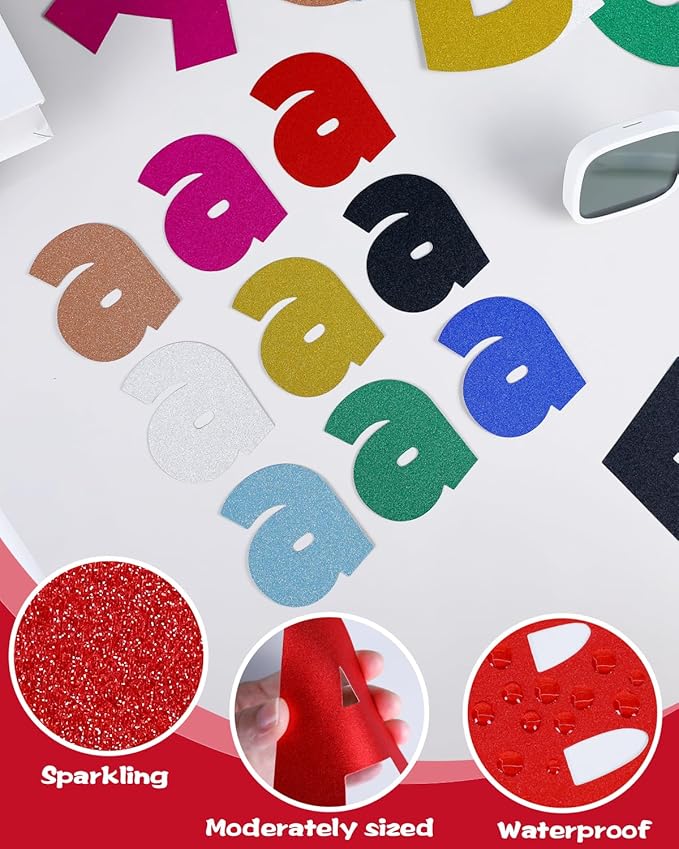 249 Pcs Glitter Bulletin Board Letters Numbers and Punctuation, 4 Inch Alphabet Poster Board Cardboard Letter Cutouts with Adhesive Dots for Classroom Bulletin Board School Decorations (Red)
