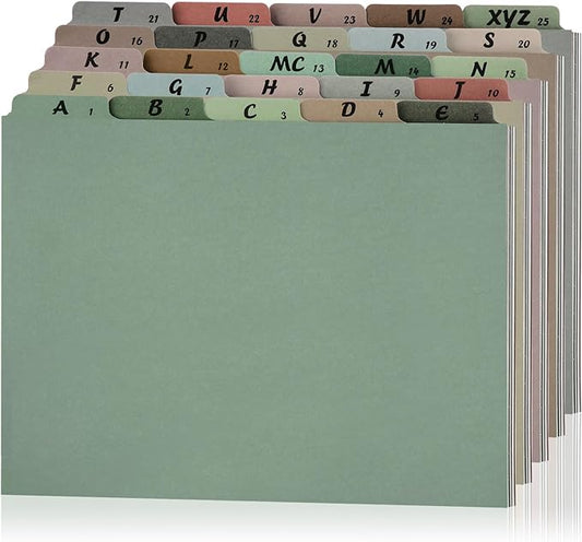 1 Set 25 Pack Alphabet File Dividers Letter Size, 1/5 Cut Tab A-z File Guides Number Folder Organizer for Filing Cabinet and Desk Home Office School(Morandi Color)