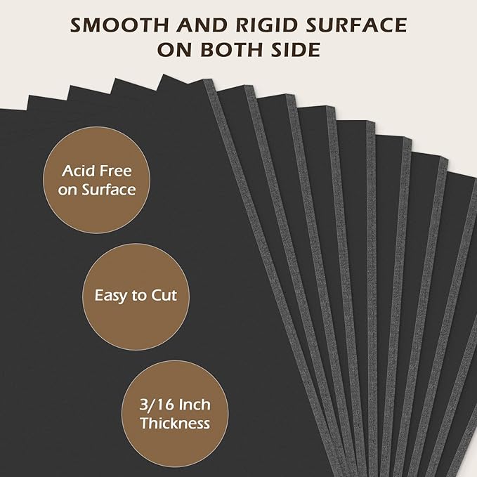 Golden State Art, Pack of 10, 3/16" Thick, 18x24 Black Foam Boards (18x24, Black)