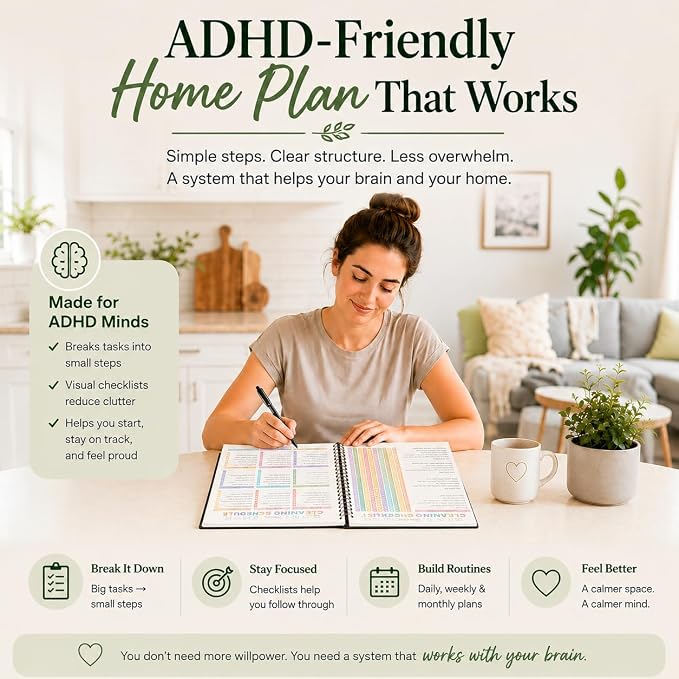 Adhd Cleaning Planner for Adults Women, Cleaning Schedule and Checklist Organizer, Household Cleaning Planner with Daily/Weekly/Monthly Task, Stress-Free Home Cleaning Journal - Black