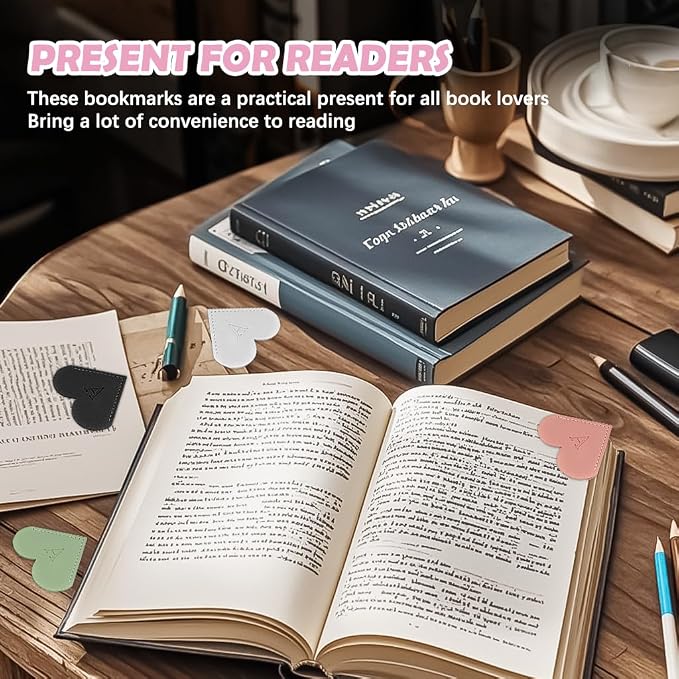 2Pcs Personalized Leather Heart Bookmark with Initial, 26 Letters Custom Corner Page Book Mark for Reading Women, Book Lovers, Teachers, Students, Cute Book Accessories Gifts(Red+Dark Pink, I)