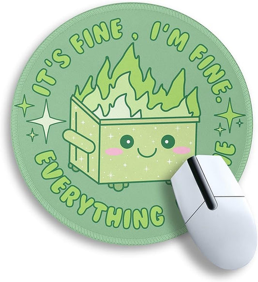 Gctriki Dumpster on Fire Mouse Pad, Cute Sage Green Mouse Pads for Desk, Funny Round Mousepad for Laptop Gaming Stitched Edge Non-Slip Rubber Base, Cute Green Office Desk Accessories Decor for Women