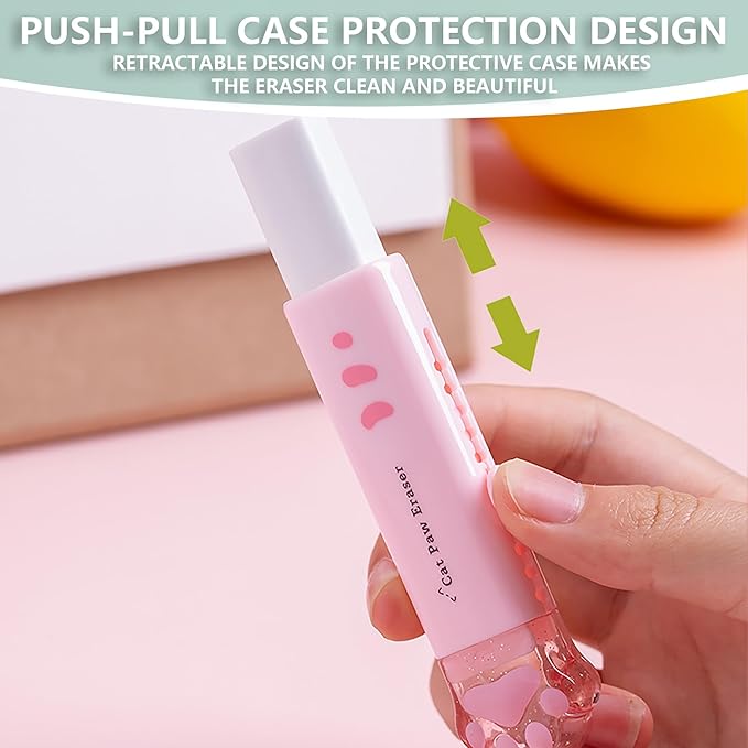 Retractable Pencil Eraser, Cute Erasers,Cat Paw Eraser,Suitable for School Home Office Supplies, 4Pcs (Eraser-BLFC)