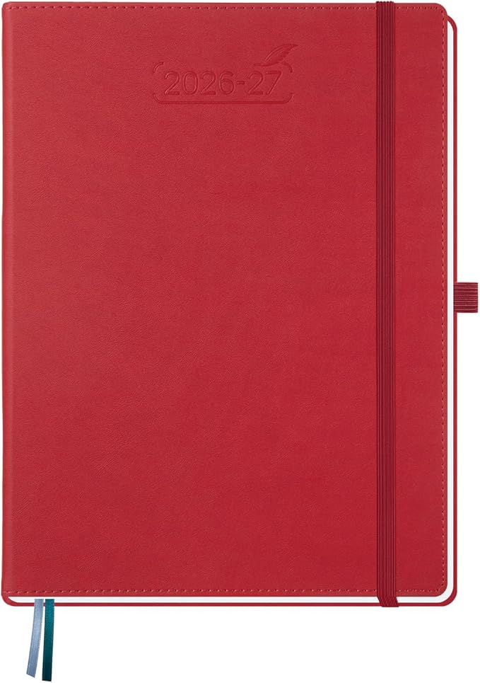 BEZEND Weekly Planner 2026-2027 (8.5" x 11") with Hourly Timeslots (Jul 26-Dec 27) 18 Months Academic Calendar & Monthly Tabs, Ideal for Students, Work & Home, PU Leather Hardcover -Red