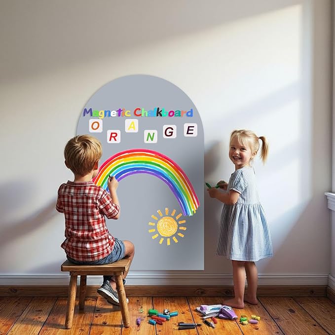 Magnetic Arch Wall Decal for Kids,Upgraded Thickened Magnetic Chalkboard for Most Wall,Suitable for Home Decoration Wallpaper and Children's Game Room (Grey, 16" W x 24" H)