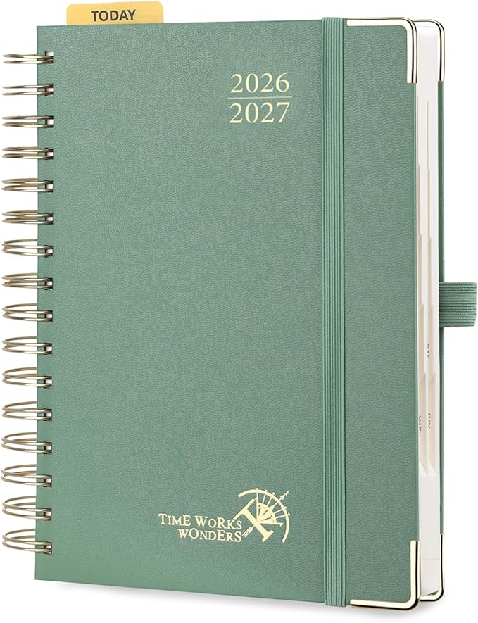 POPRUN 2026-2027 Daily Planner One Page Per Day, 5.75" x 8.5", Academic Daily Calendar Book with July 2026 to June 2027, Hardcover Appointment Book with Hourly Time Slots, Spiral Bound, Monthly Tabs - Midnight Green