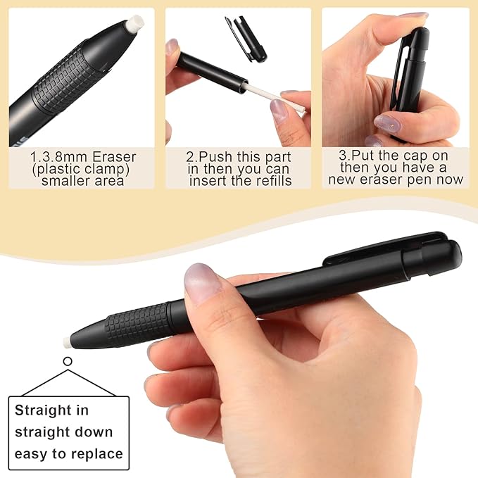 Eersida Retractable Eraser and Refill Mechanical 3.8 mm Pen Style Art Erasers for Artists Drawing Painting, Students Teacher Adult Office School Family(2 Packs)