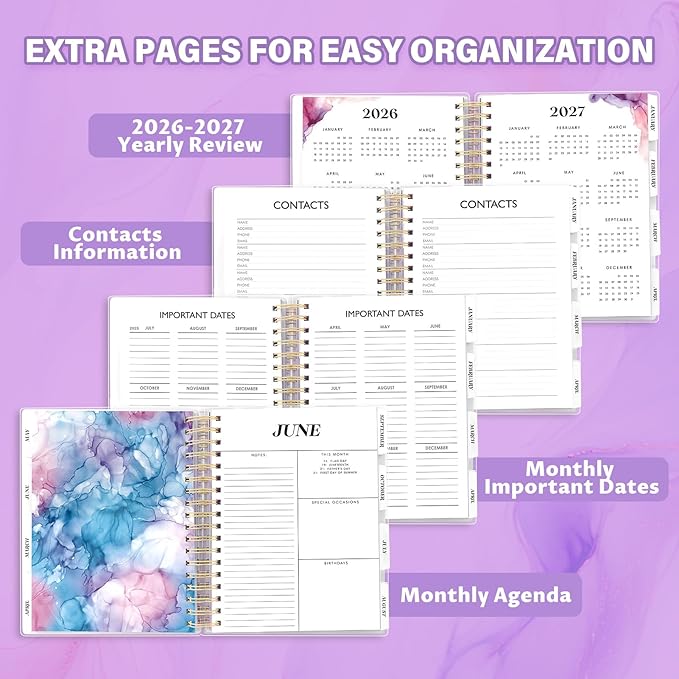 Planner 2026-2027, Large 18 Months Academic Daily Weekly Monthly Planner Yearly Agenda Jan. 2026–June. 2027, 7.9" x 9.8", Page Tabs, Separator Page, Pocket Folder, Bookmark, Stickers, Sticky Note Set